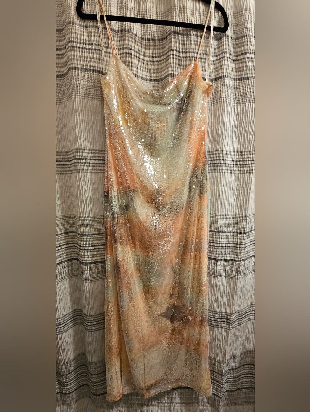 RACHEL Rachel Roy Peach & Metallic Sequin Midi Slip Dress